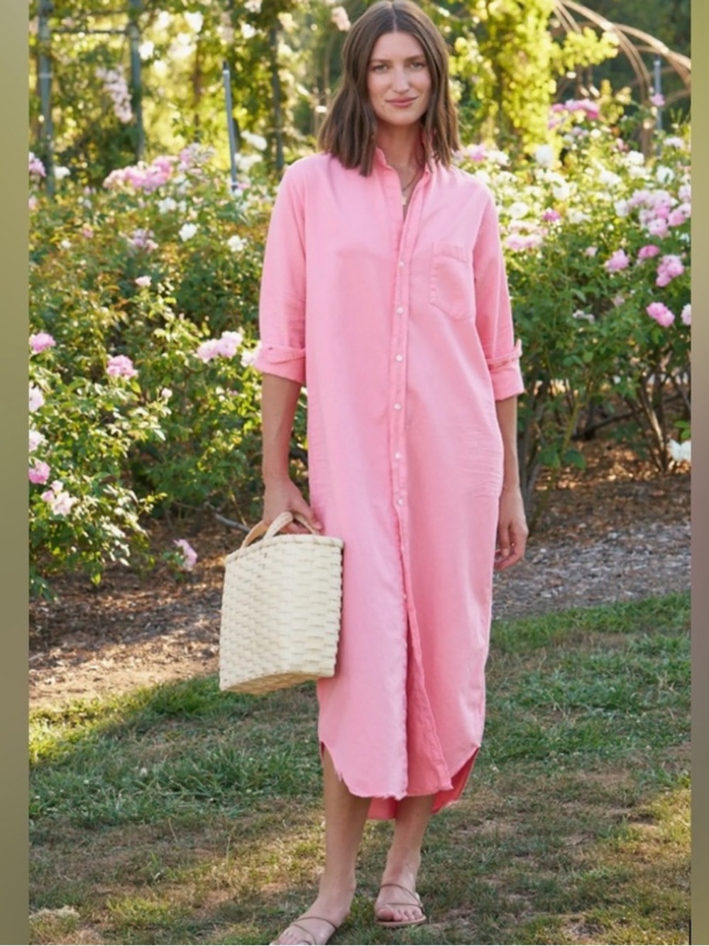 Frank & Eileen Rory Maxi Shirtdress size large Sunset Pink Coastal
